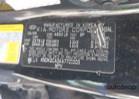 2010 Kia Sportage Lx V6 из США, поврежденный, VIN KNDKGCA34A7701003